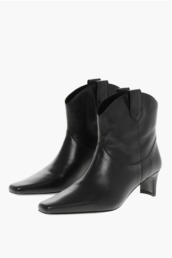 Staud Western Wally Leather Ankle Boots In Black