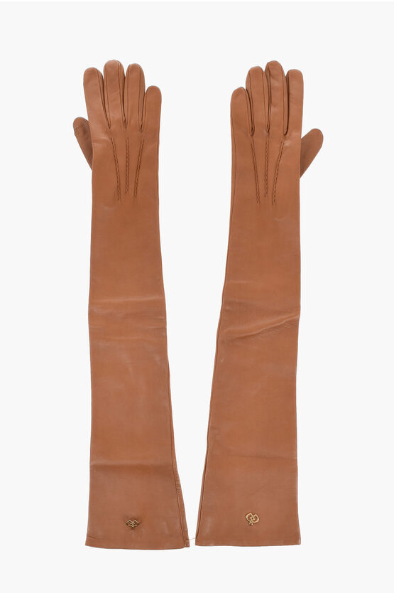 Dsquared2 Leather Warm Gloves With Golden Effect Monogram