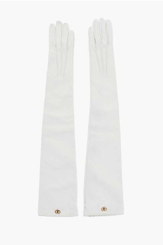 Dsquared2 Leather Warm Gloves With Golden Effect Monogram