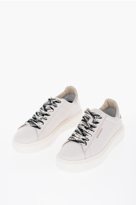 Shop Woolrich Leather W's All Around Low Top Sneakers With Contrasting Str