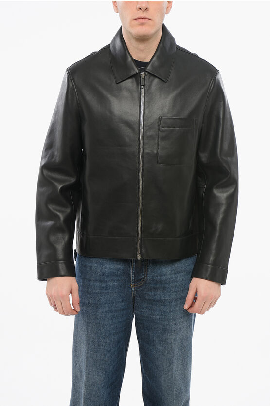 YVES SALOMON LEATHER ZIP-UP JACKET WITH PATCH BREAST-POCKET