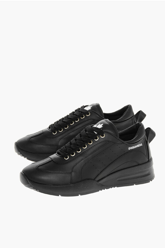Dsquared2 Legend Lace-up Leather Sneakers With Rubber Sole In Black