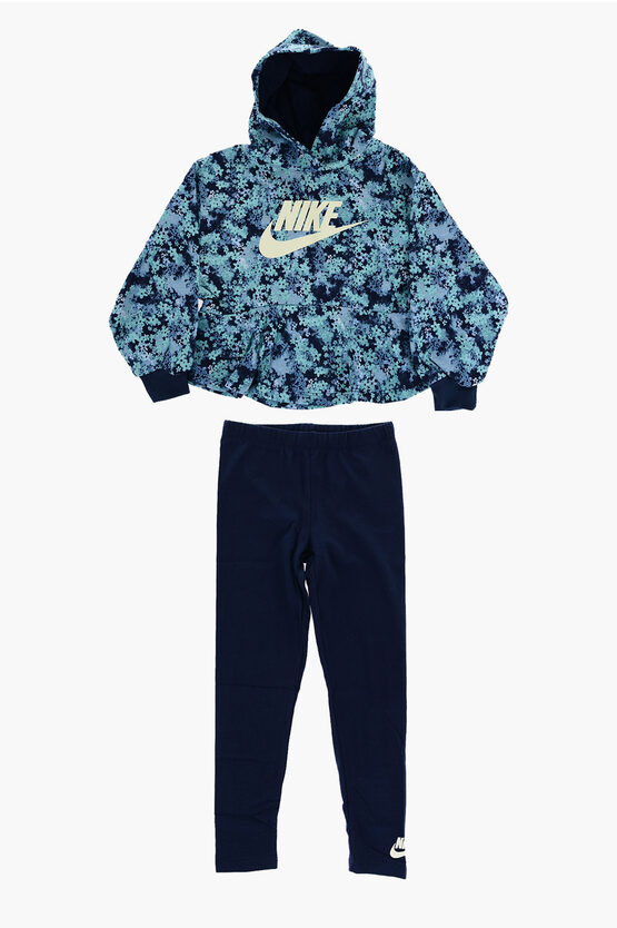 NIKE LEGGINGS AND FLORAL-MOTIF FRESH CUT HOODIE SET 