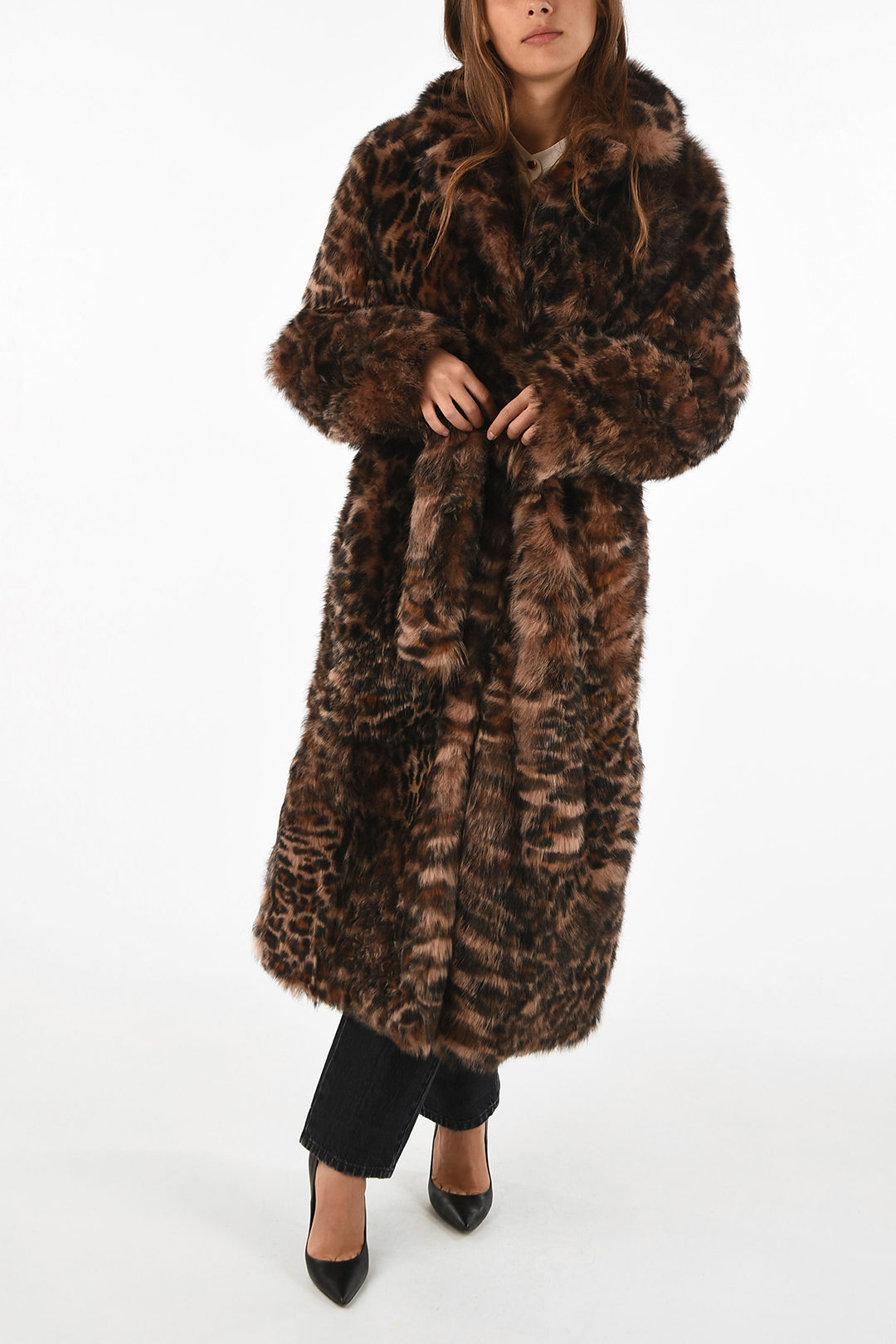 Yves Salomon Leopard-print lamb fur chesterfield coat women 
