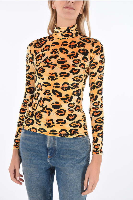 Richard Quinn leopard-print velvet turtle neck top women