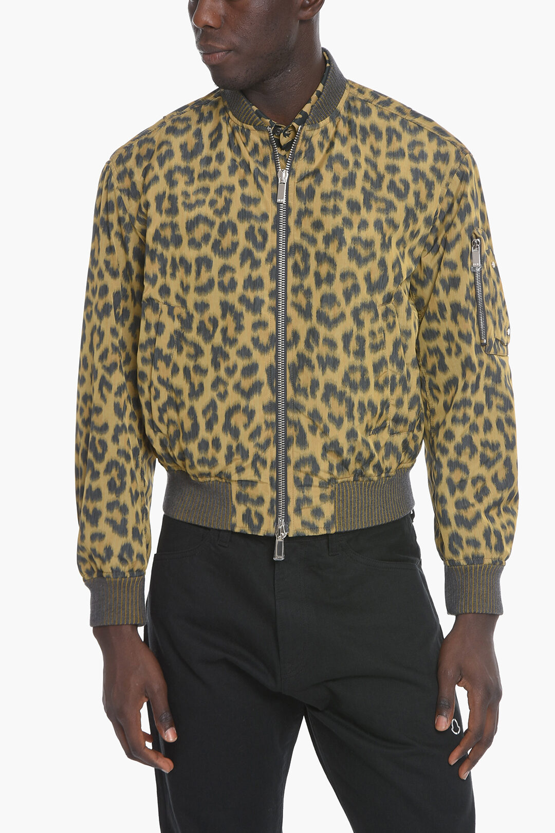 Mens leopard print 2025 bomber jacket