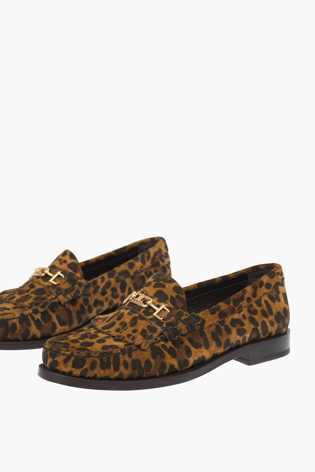 Celine Leopard Printed Suede Leather Loafers with Triomphe Glamood Outlet