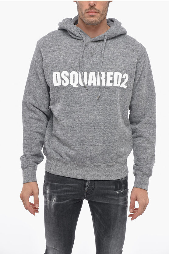 Dsquared2 Lettering Logo Cotton Hoodie In Gray
