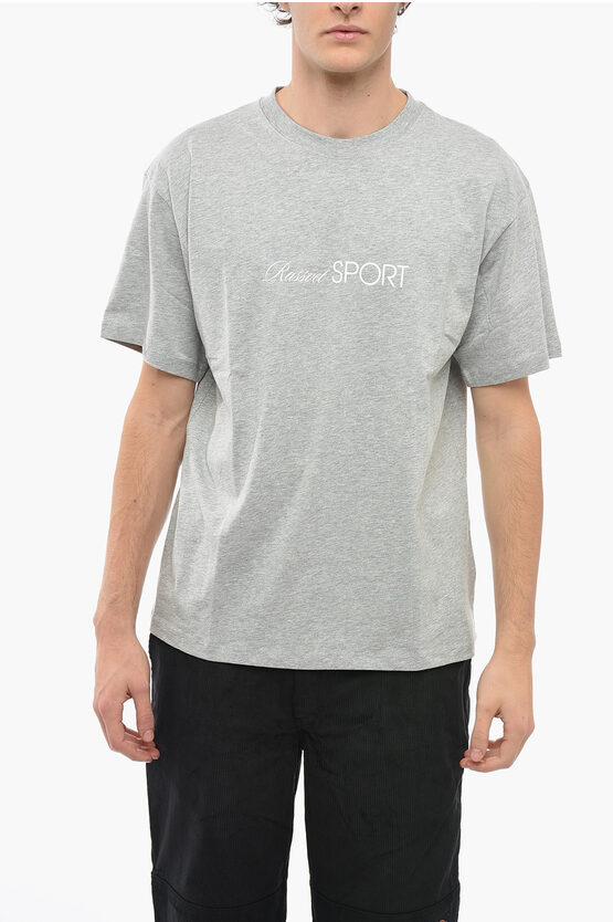 Paccbet Lettering Printed Cotton Crew-neck T-shirt In Gray