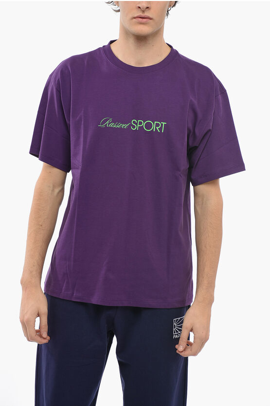Paccbet Lettering Printed Cotton Crew-neck T-shirt In Purple