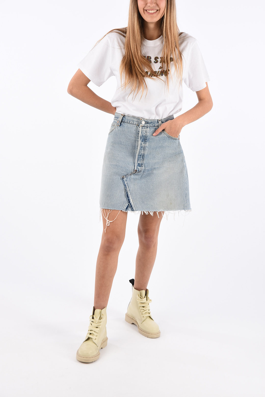 Re/Done LEVIS denim High waist mini Skirt with Frayed Hem women - Glamood  Outlet