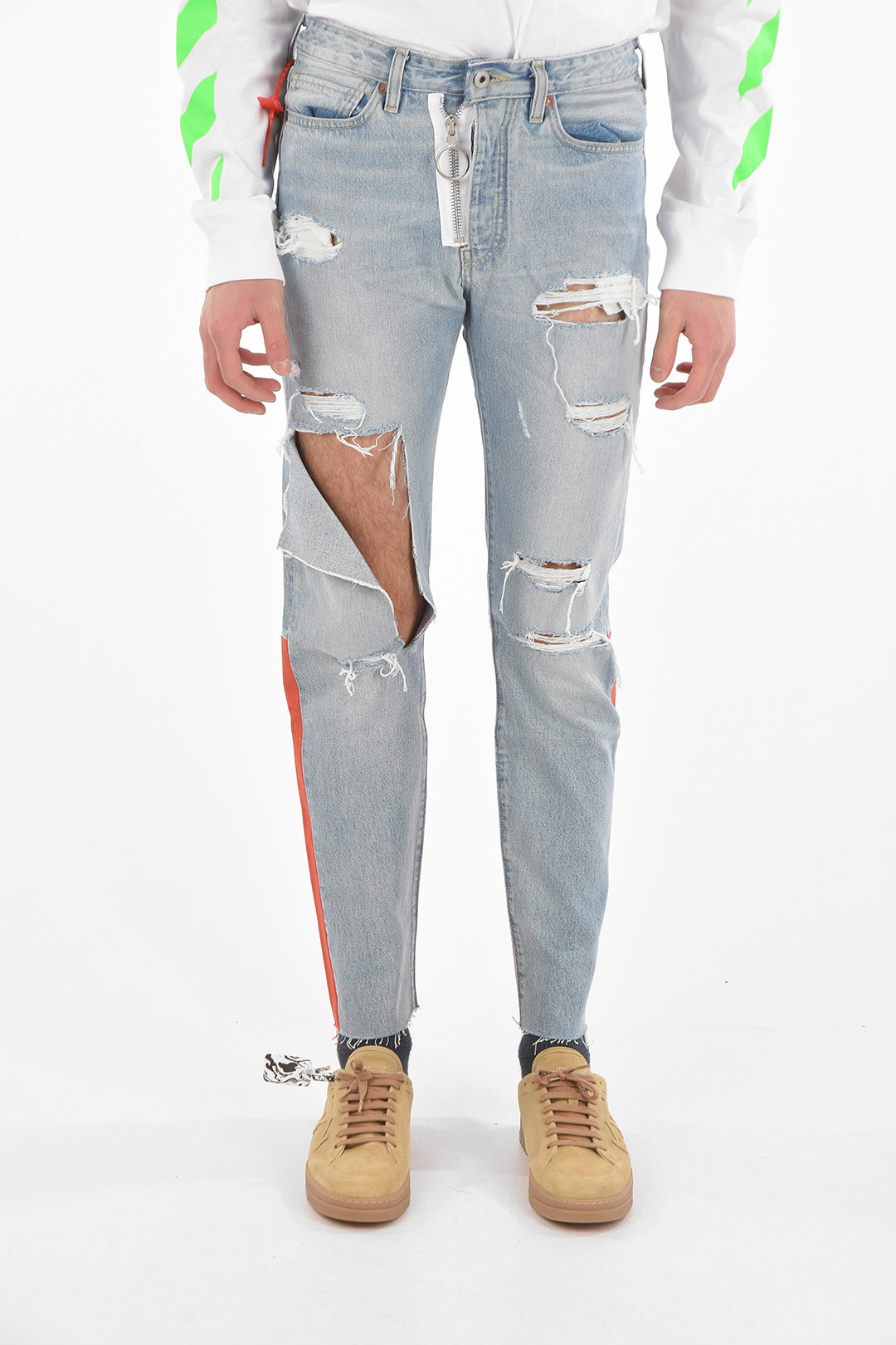 Off-White LEVI'S Distressed Skinny Jeans with Contrasting Patches 18cm men  - Glamood Outlet