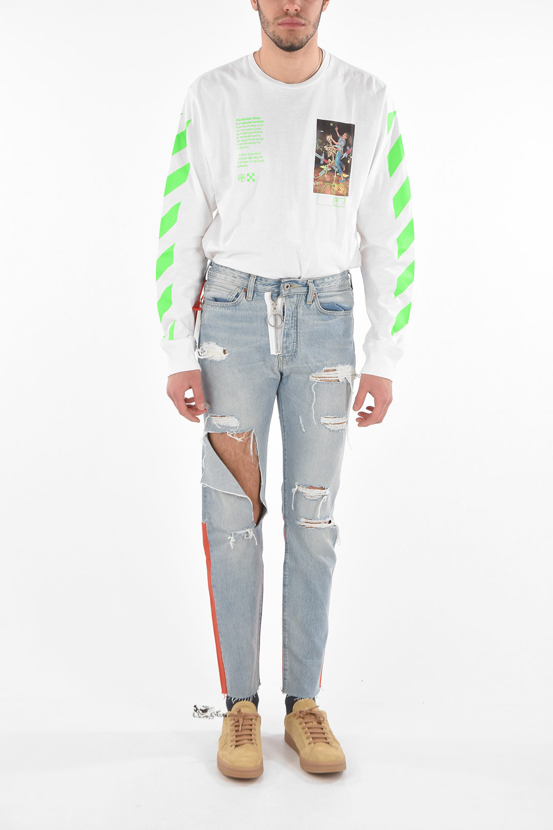 Off-White LEVI'S Distressed Skinny Jeans with Contrasting Patches 18cm men  - Glamood Outlet