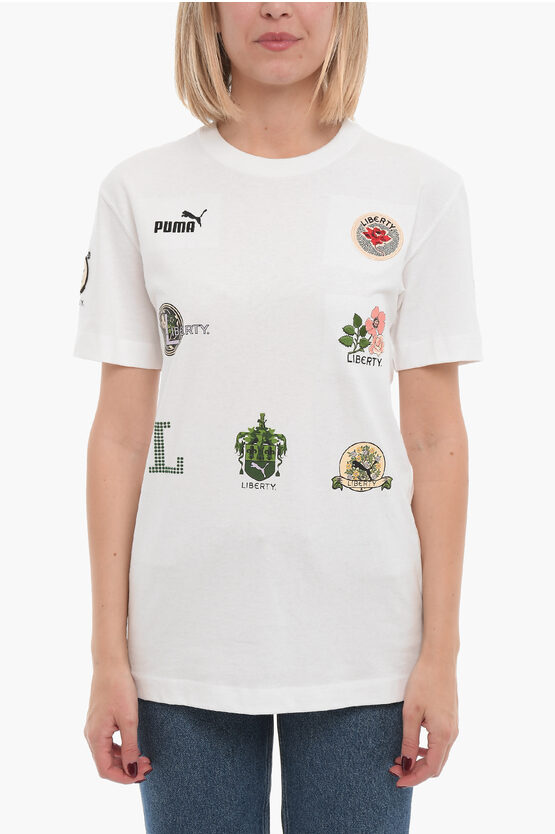 Puma Liberty Crew-neck T-shirt Decorated With Embroideries And Pr In White