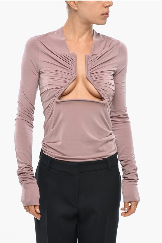 Rick Owens Lido Long-sleeved Top With Front Rigid Detail In Pink