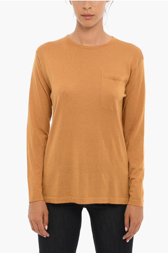 Woolrich Light Cashmere And Silk Crew-neck Jumper In Yellow