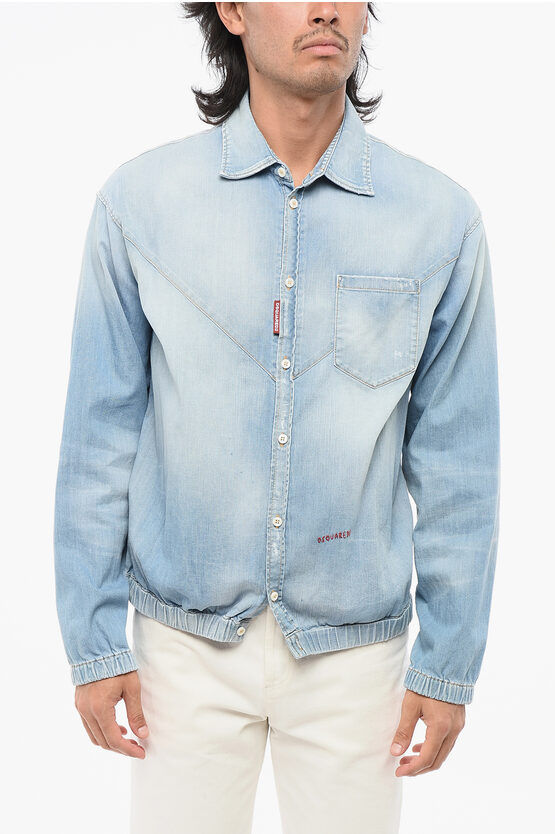 Dsquared2 Light Wash Denim Shirt With Elastic Waistband In Blue