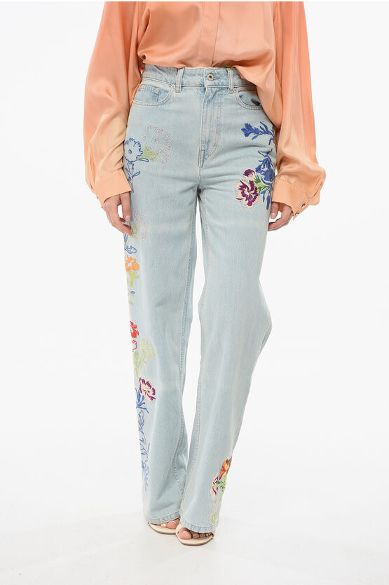 Kenzo Light Wash Straight Fit Denims With Embroideries 23cm