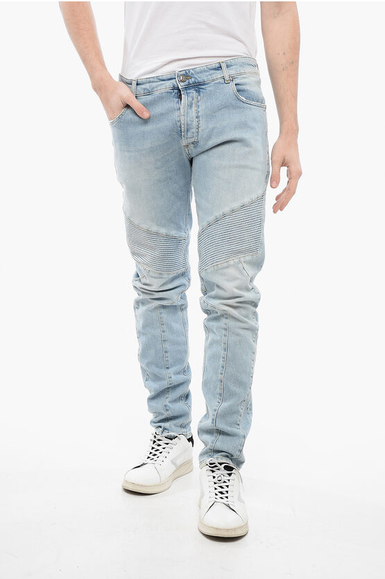 Balmain Light Wash Tapered Fit Biker Denims 16cm