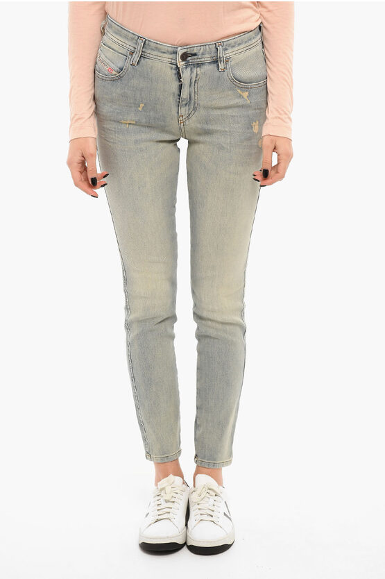 Diesel Light-washed Babhila Skinny Jeans With Distressed-detailing In Yellow