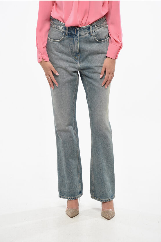 Givenchy Light Washed Bootcut Denims With Chain Detail 21cm In Gray