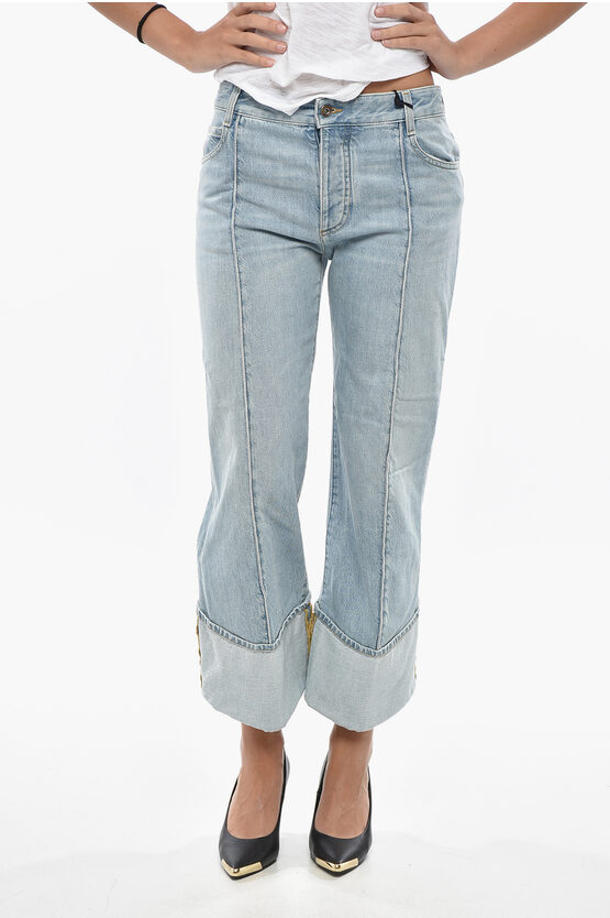 Bottega Veneta Light Washed Cropped Fit Denims With Cuffs In Blue