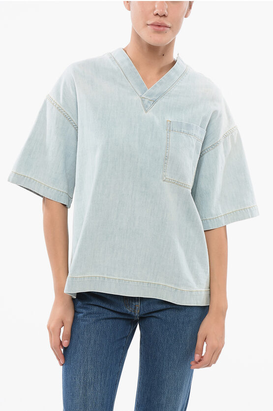 Bottega Veneta Blue Denim Cotton Blouse For Women | Designer Ss24 Collection