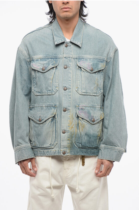 R13 Light Washed Denim Jacket With Paint Details