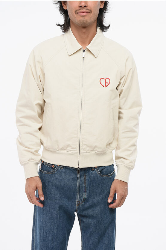 Dior Lightweight Cotton Bomber Jacket With Embroidered Logo In Neutral
