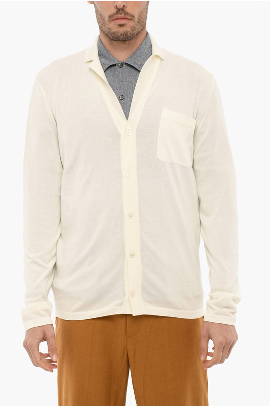 Drumohr Lightweight Cotton Cardigan With Breast Pocket In White