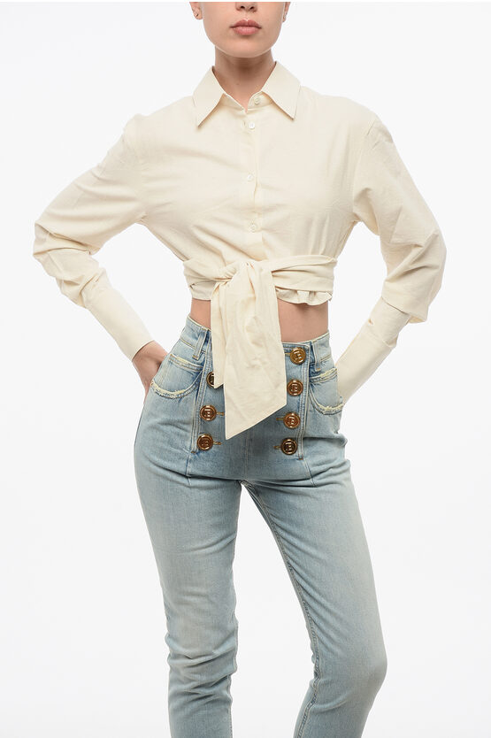 Balmain Lightweight Cotton Cropped Shirt With Knotted Detail In White
