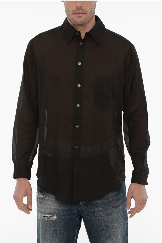 Rold Skov Lightweight Cotton Shirt With Breast Pocket In Black