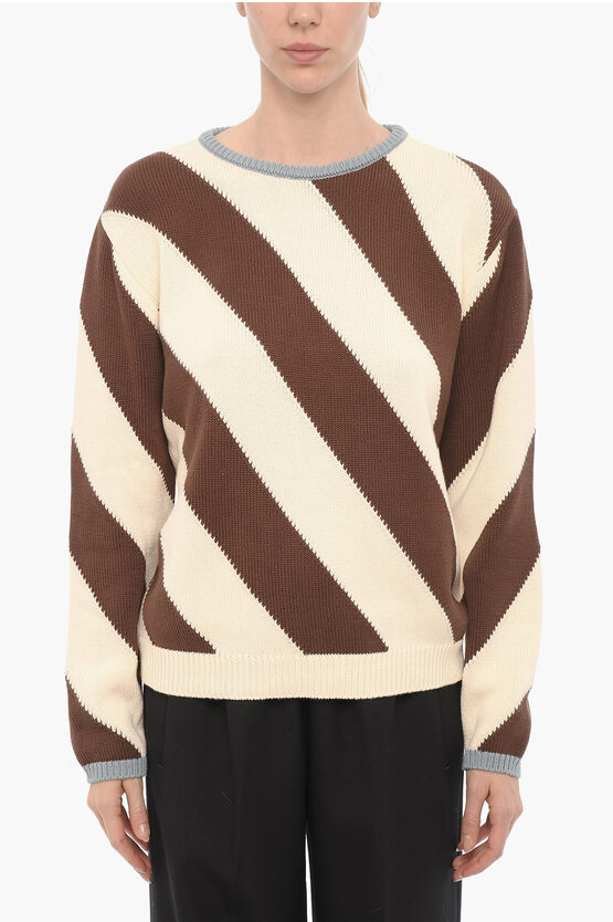 Shop La Doublej Lightweight Cotton Two-tone Veneziana Crew-neck Sweater