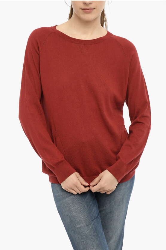 Woolrich Lightweight Crew-neck Sweater With Side Pockets In Red