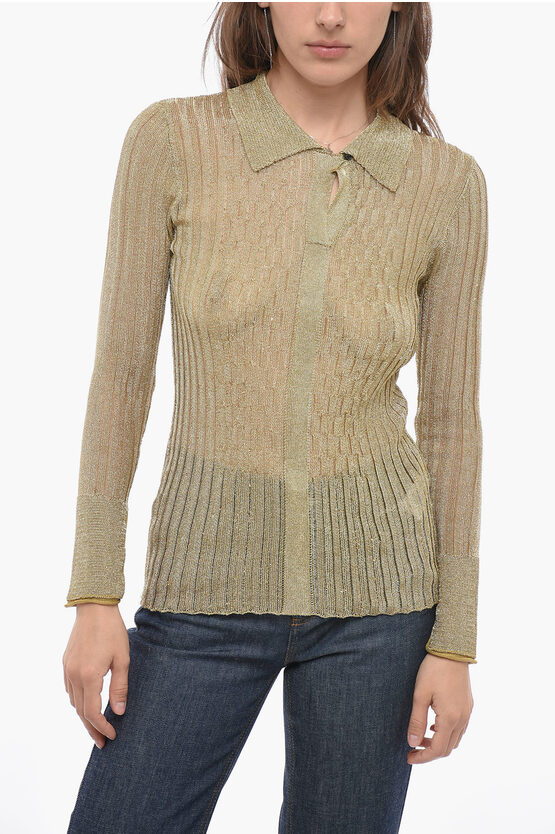Shop Victoria Beckham Lightweight Lurex Sweater With Polo Collar