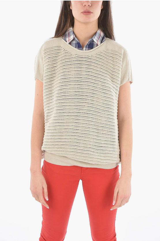 Woolrich Lightweight Perforated Short Sleeve Sweater In Neutral