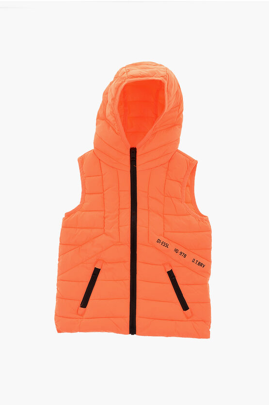Diesel Lightweight Sleeveless Jdwain-sl Jacket With Hood In Orange