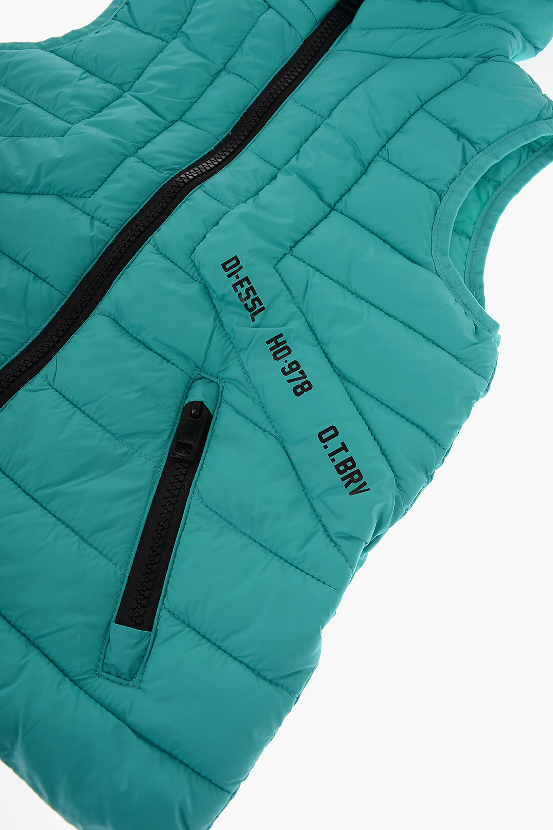 TURQUOISE SLEEVELESS PUFFER WITH HOOD, CHILD TURQUOISE SLEEVELESS PUFFER WITH HOOD, CHILD
