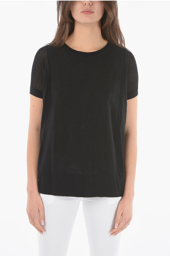 Woolrich Lightweight Sweater With Perforated Short Sleeve In Black