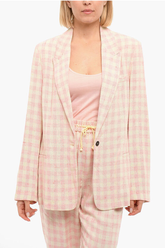 Forte Forte Lined Checkered Single Breasted Blazer In Neutral