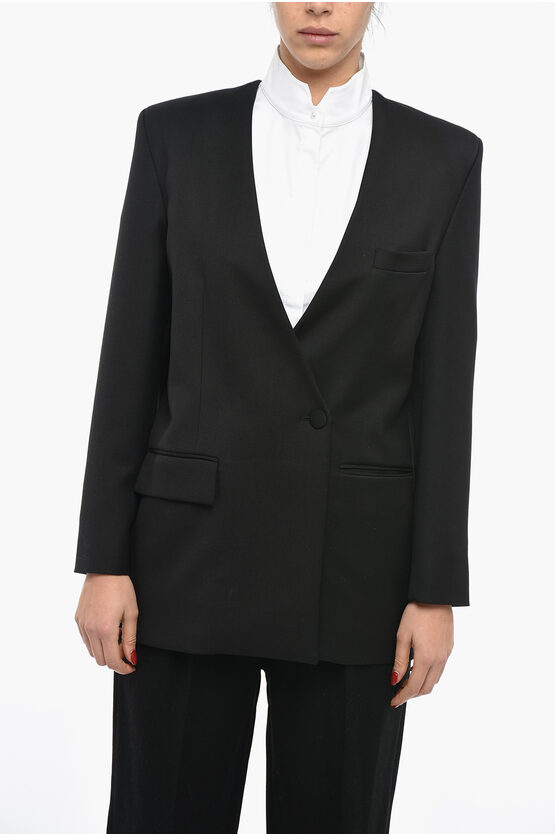 Nine Minutes Lined Double Breasted Blazer With Asymmetric Pockets In Black
