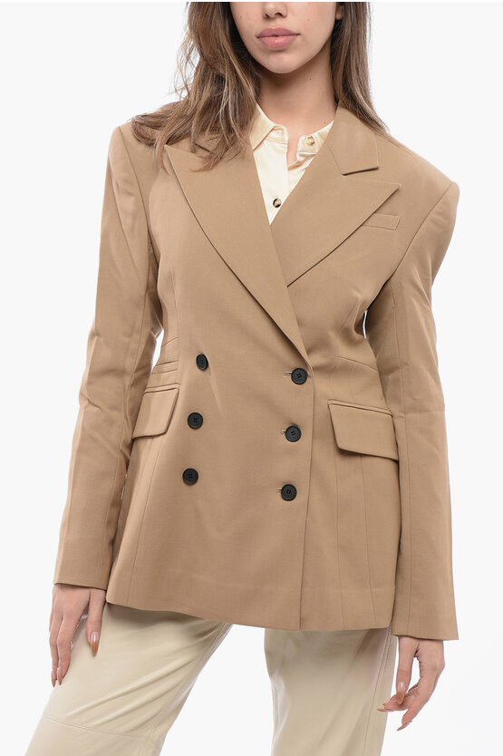 Allsaints Womens Camel Brown Sevenh Peak-lapel Double-breasted Woven Blazer