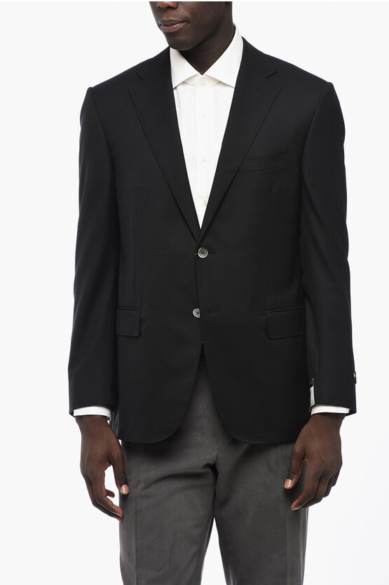 Shop Corneliani Lined Single Breasted Leader Wool Blazer With Flap Pockets