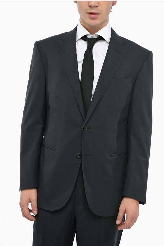 Corneliani Lined Single Breasted Leader Wool Blazer With Jetted Pockets In Black