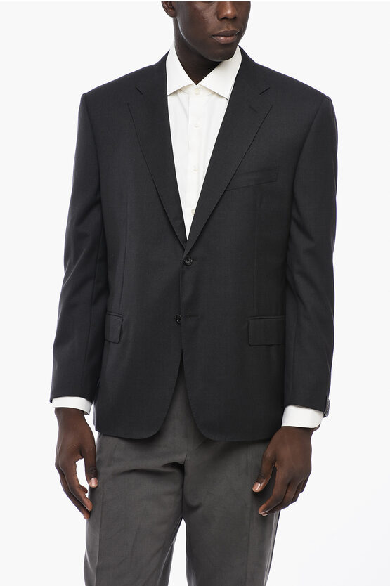 Shop Corneliani Lined Single Breasted Mantua Wool Blazer With Flap Pockets