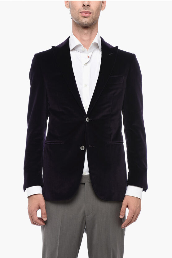 Shop Corneliani Lined Single Breasted Velour Blazer With Jetted Pockets