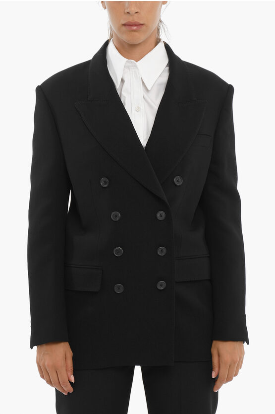 Khaite Lined Tanner Double Breasted Blazer With Jetted Pockets In Black