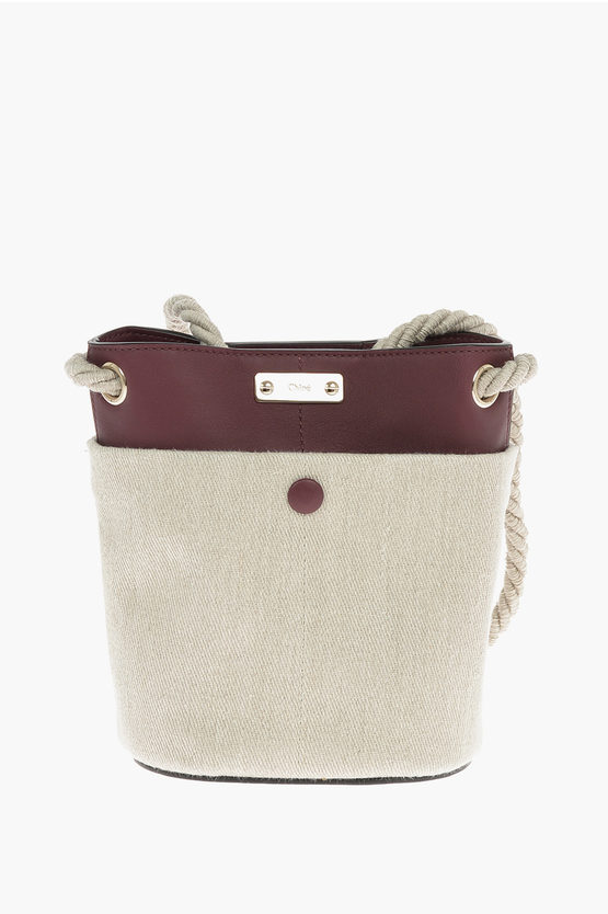 Shop Chloé Linen And Calf Leather Key Small Bucket Bag