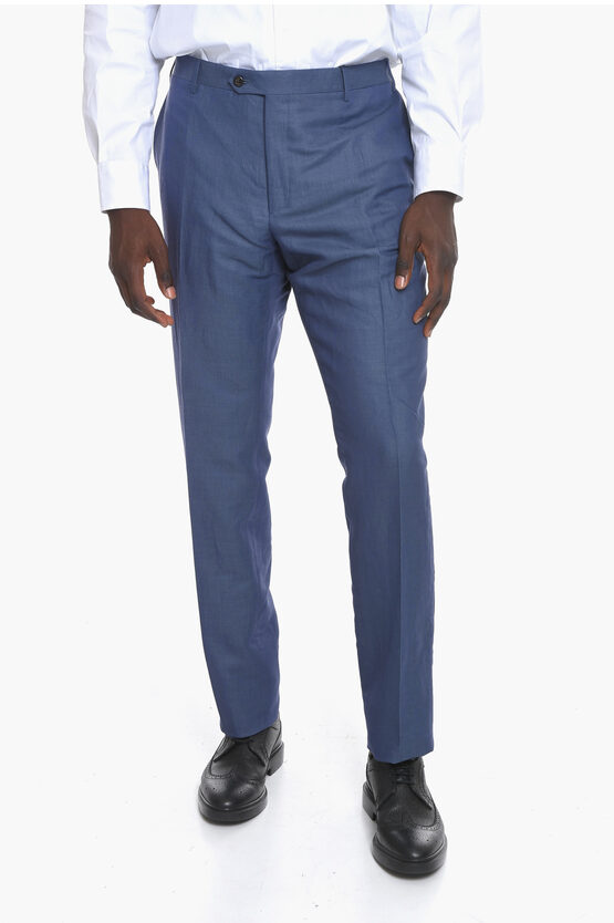 Corneliani Linen And Cotton Blend Academy Trousers In Blue