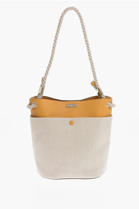 Chloé Linen And Leather Key Bucket Bag With Maxi Exterior Pocket